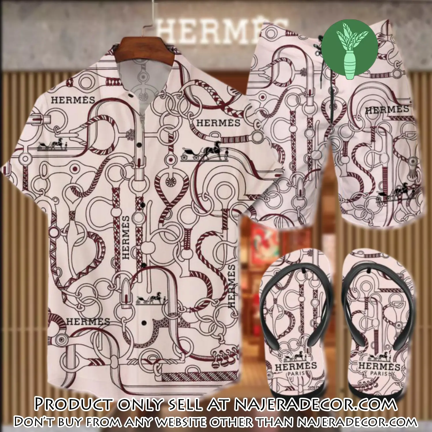 Hermes flip flops and combo hawaii shirt shorts luxury brand summer outfit hsf084 njr3119604